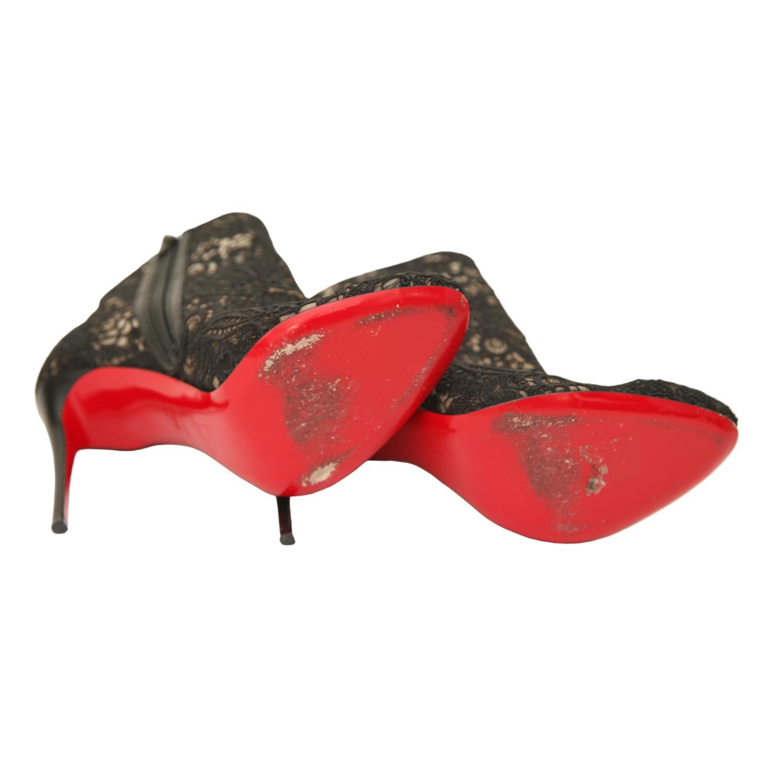 CHRISTIAN LOUBOUTIN Bottines noires en dentelle MISS TENNIS 100 en cuir 38,5 4