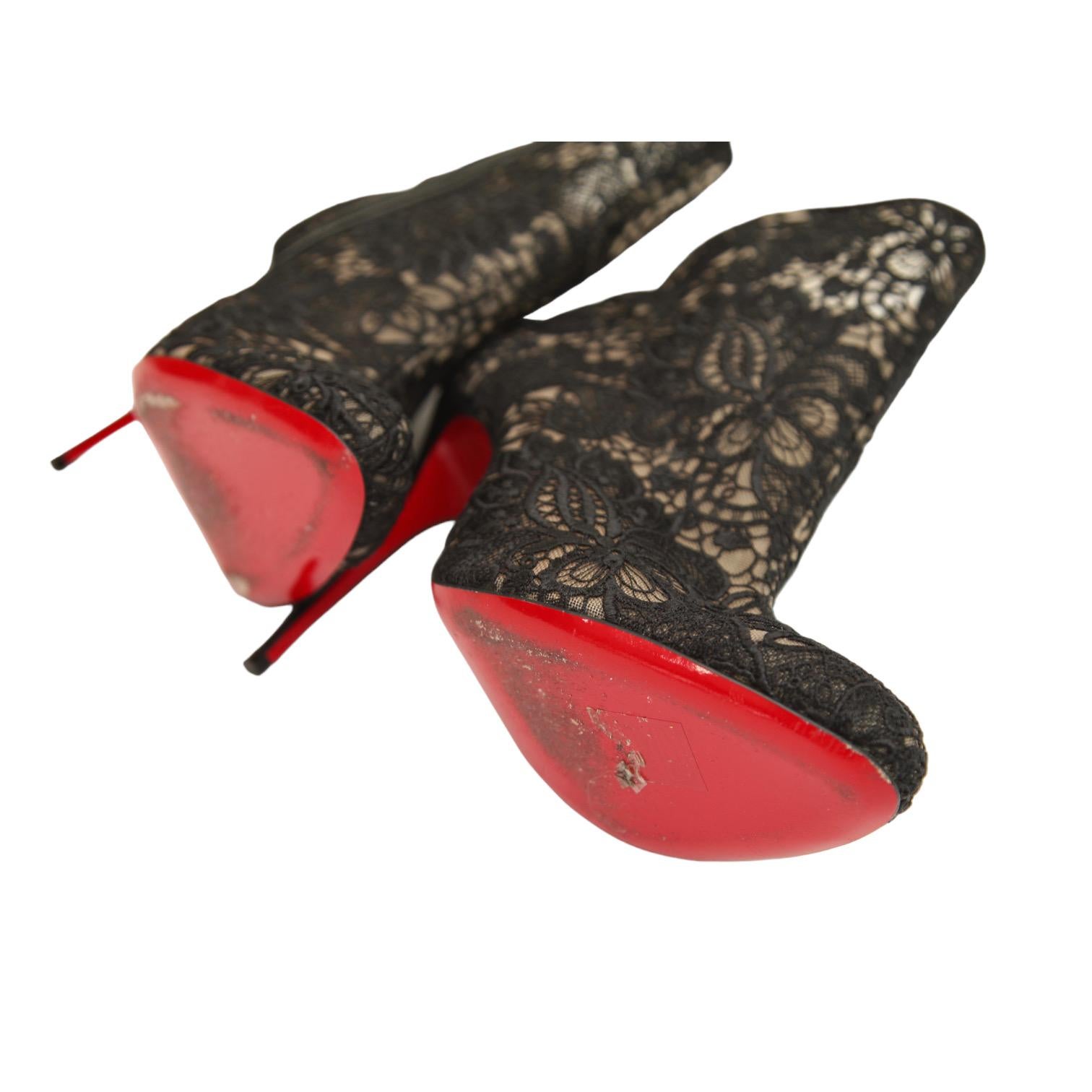CHRISTIAN LOUBOUTIN Bottines noires en dentelle MISS TENNIS 100 en cuir 38,5 5