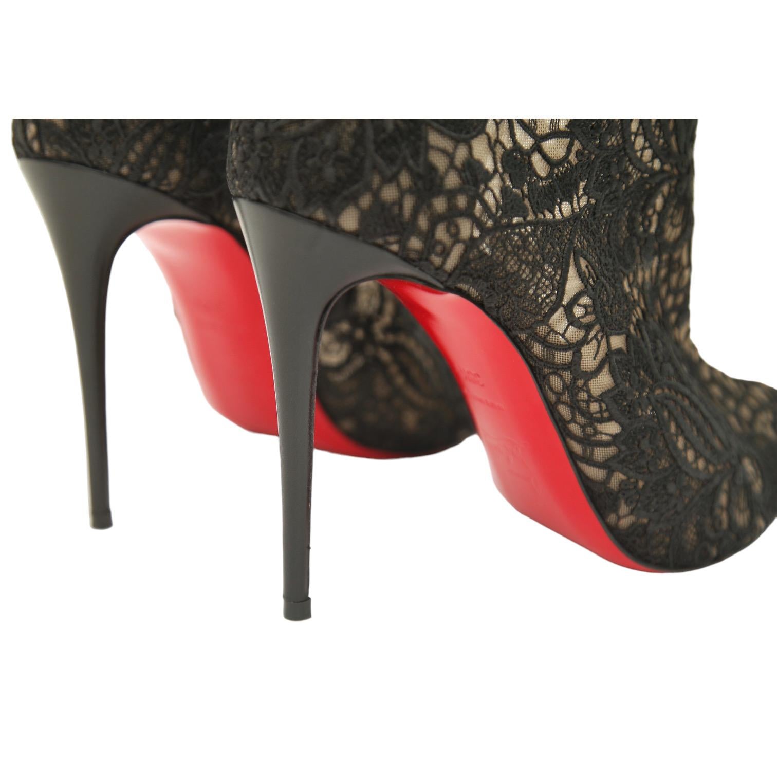  CHRISTIAN LOUBOUTIN Bottines noires en dentelle MISS TENNIS 100 en cuir 38,5 Pour femmes 