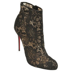 CHRISTIAN LOUBOUTIN Black Lace MISS TENNIS 100 Booties Ankle Boot Leather 38.5