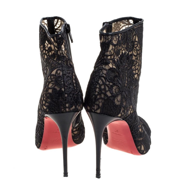 Christian Louboutin Black Lace Miss Tennis Ankle Boots Size 37 at 1stDibs