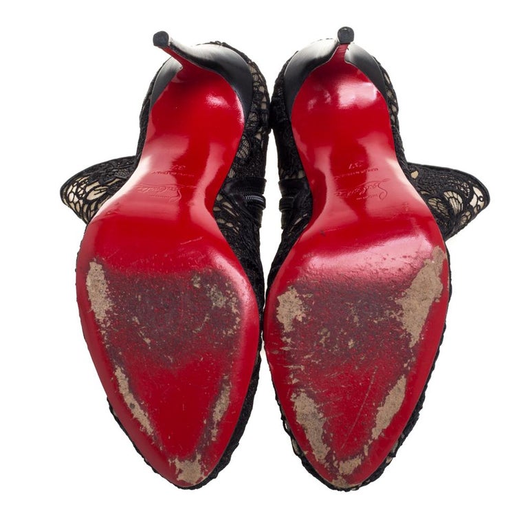 Christian Louboutin Black Lace Miss Tennis Ankle Boots Size 37 at 1stDibs