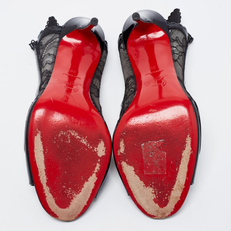 Christian Louboutin Black Lace Patent Chantilly Butterfly Open-Toe