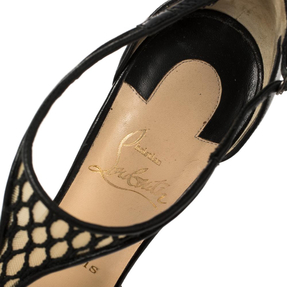 Women's Christian Louboutin Black Lace Salonu Pointed Toe T Strap Sandals Size 36