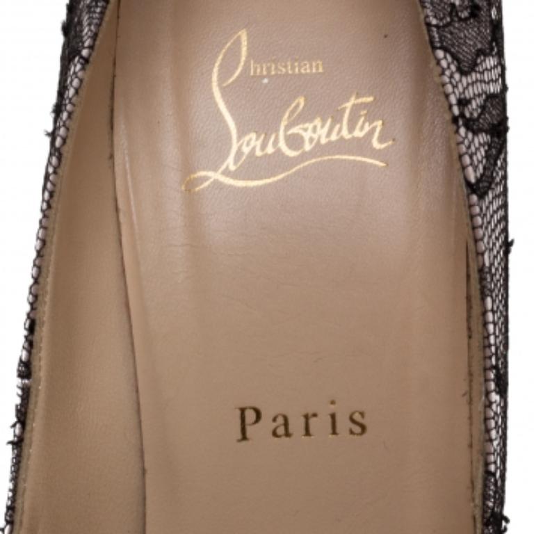 Christian Louboutin Black Lace Satin And Lace Fifi Round Toe Pumps Size 36 For Sale 1