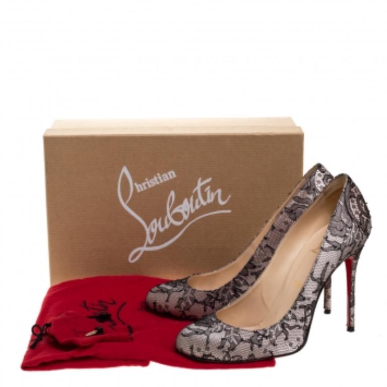Christian Louboutin Black Lace Satin And Lace Fifi Round Toe Pumps Size 36 For Sale 4