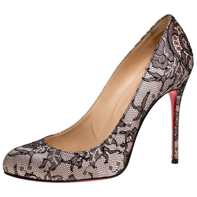 Christian Louboutin Black Lace Satin And Lace Toe Pumps Size 36 For Sale at 1stDibs | black pumps round toe