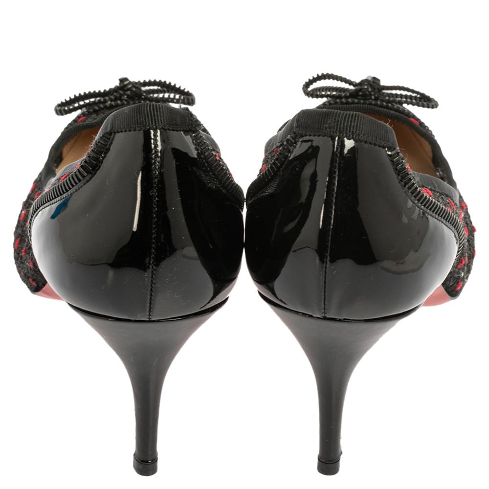 Christian Louboutin Black Lace Souris Bow Pointed Toe Pumps Size 41 In New Condition In Dubai, Al Qouz 2