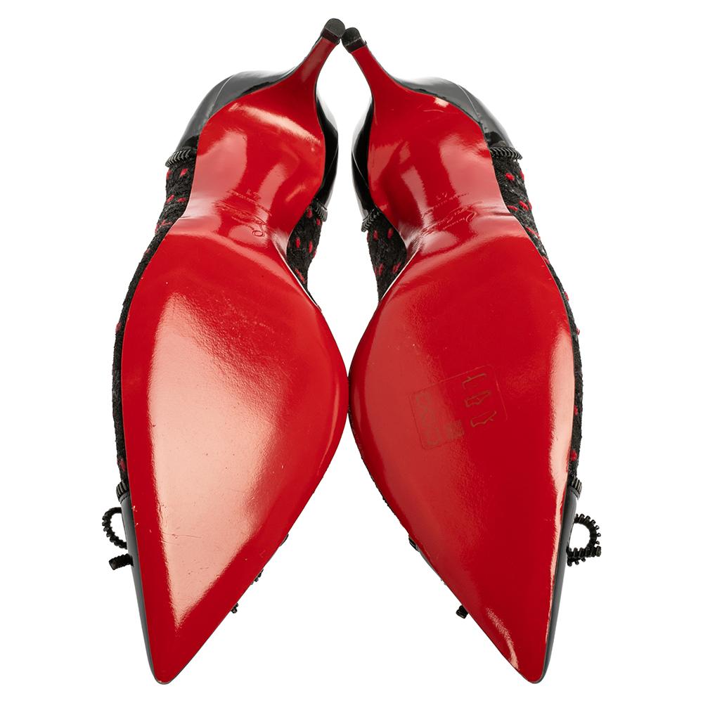 Women's Christian Louboutin Black Lace Souris Bow Pointed Toe Pumps Size 41