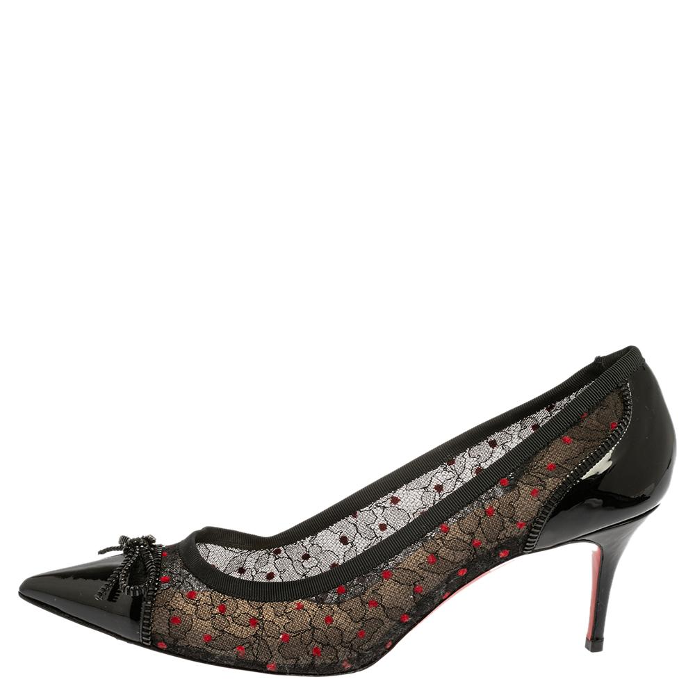 Christian Louboutin Black Lace Souris Bow Pointed Toe Pumps Size 41 1