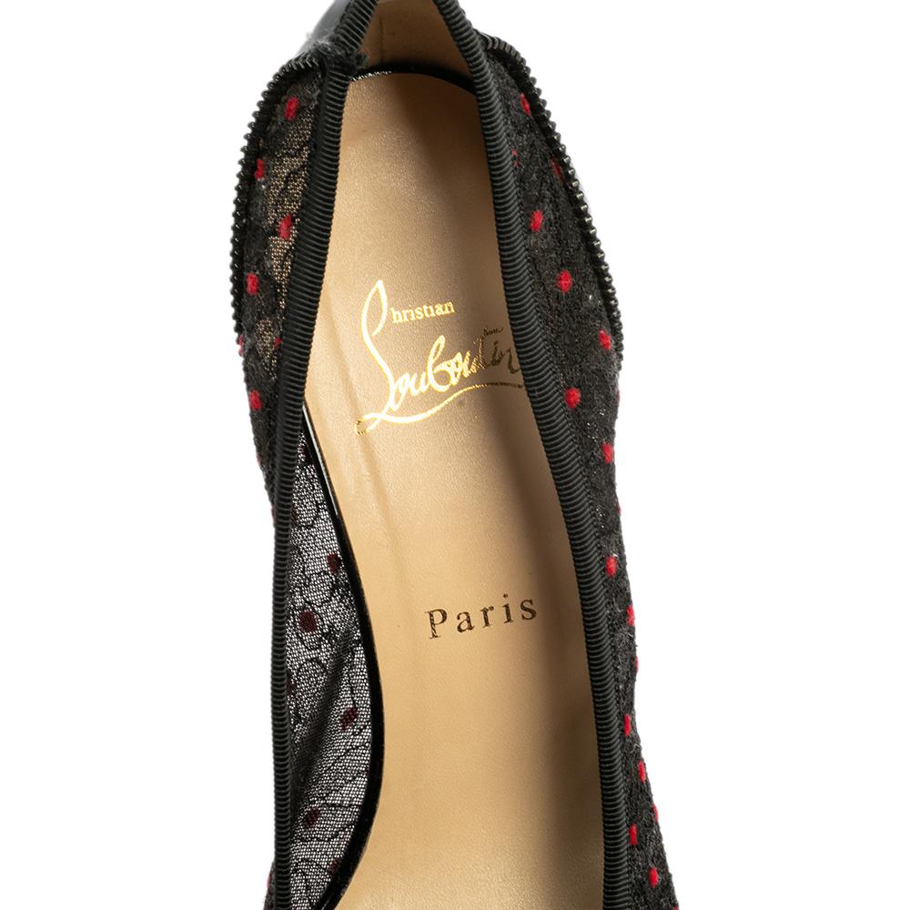 Christian Louboutin Black Lace Souris Bow Pointed Toe Pumps Size 41 2