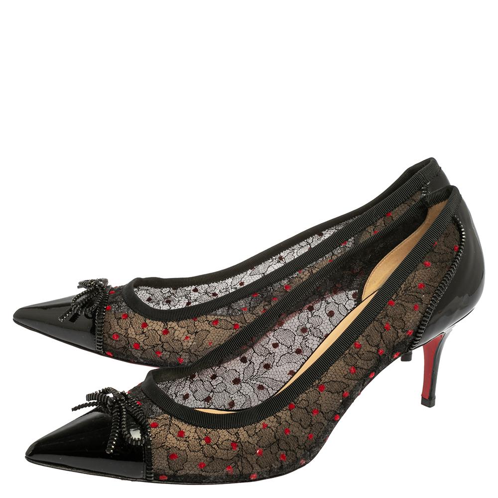 Christian Louboutin Black Lace Souris Bow Pointed Toe Pumps Size 41 3