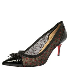 Christian Louboutin Black Lace Souris Bow Pointed Toe Pumps Size 41