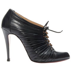 CHRISTIAN LOUBOUTIN black lace up gathered strip applique high heel bootie EU39