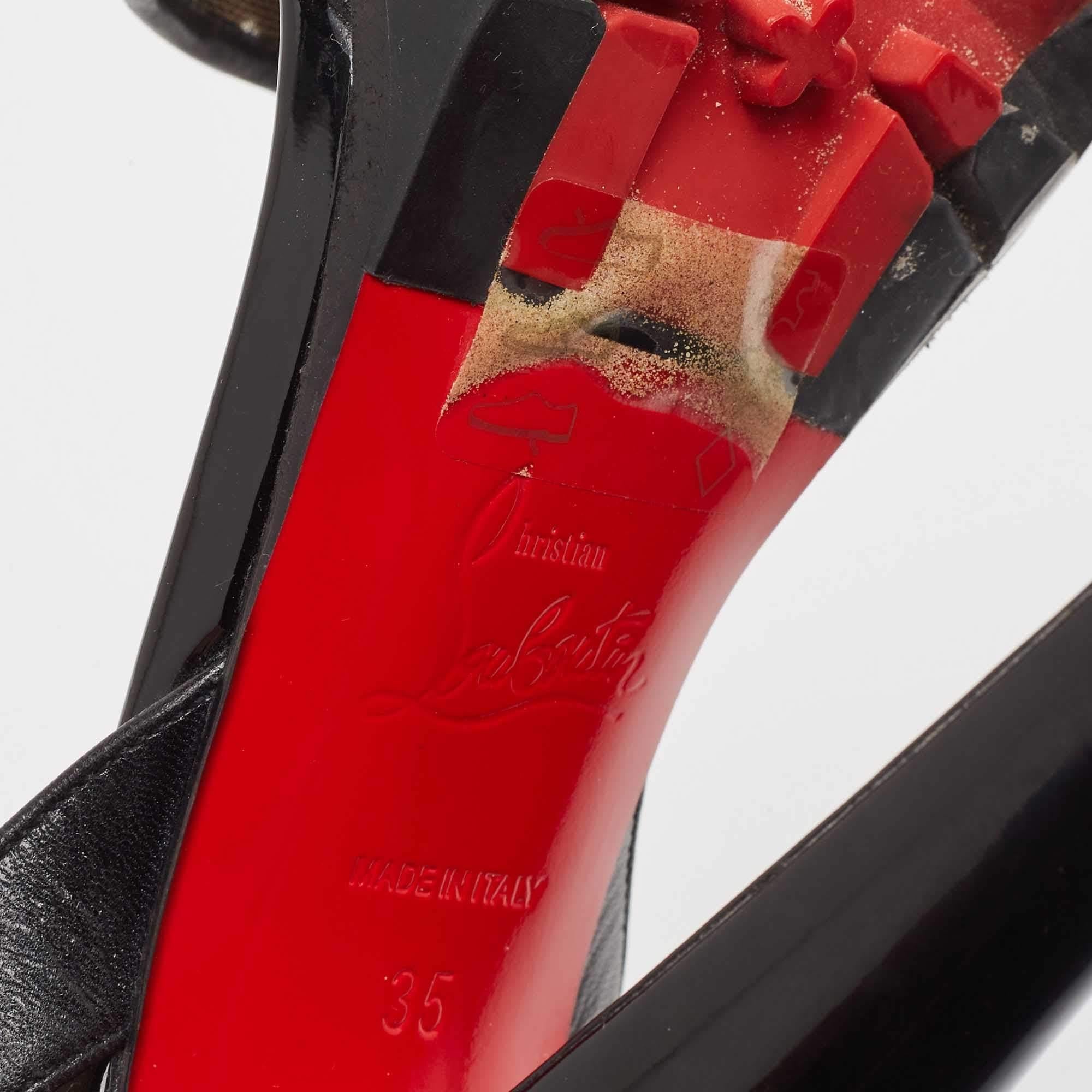 Christian Louboutin Black Lace Volumetric Ankle Strap Sandals Size 35 For Sale 4