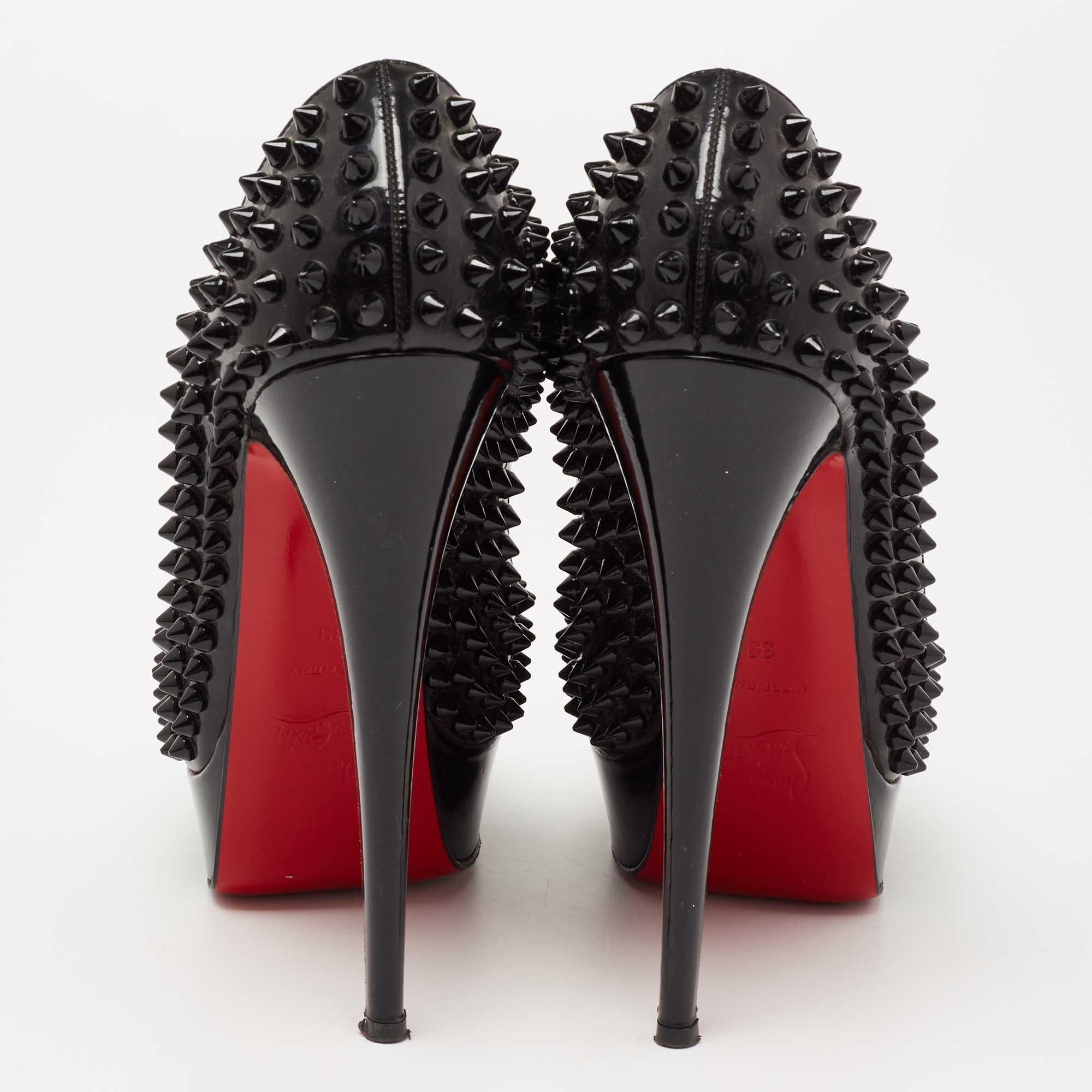 Christian Louboutin Black Lady Peep Spike Peep Toe Platform Pumps Size 39 In Good Condition For Sale In Dubai, Al Qouz 2