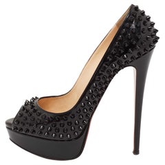 Christian Louboutin Schwarze Lady Peep Spike Peep Toe Plateau Pumps Größe 39