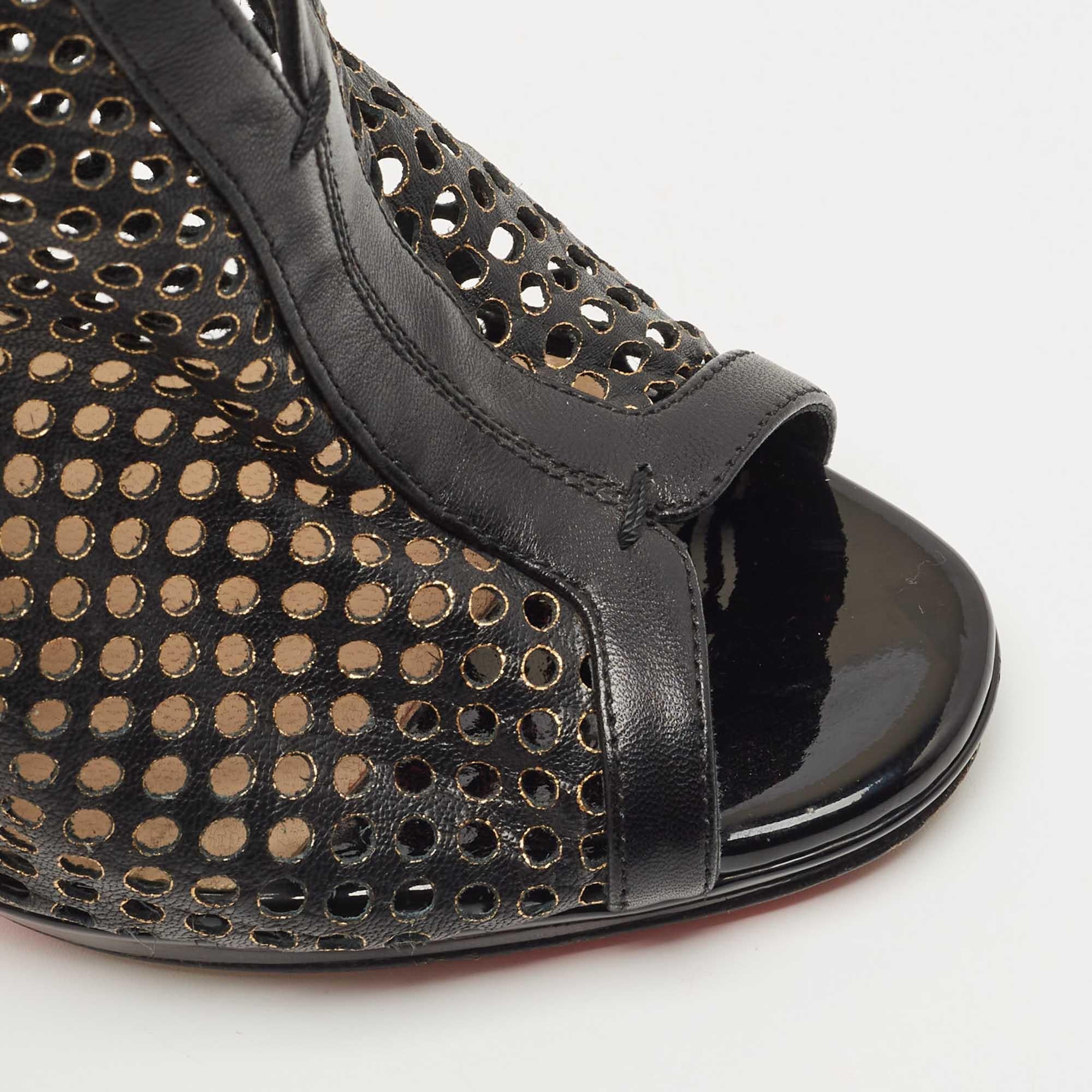 Christian Louboutin Black Laser Cut Leather Escriminette Sandals Size 37 3