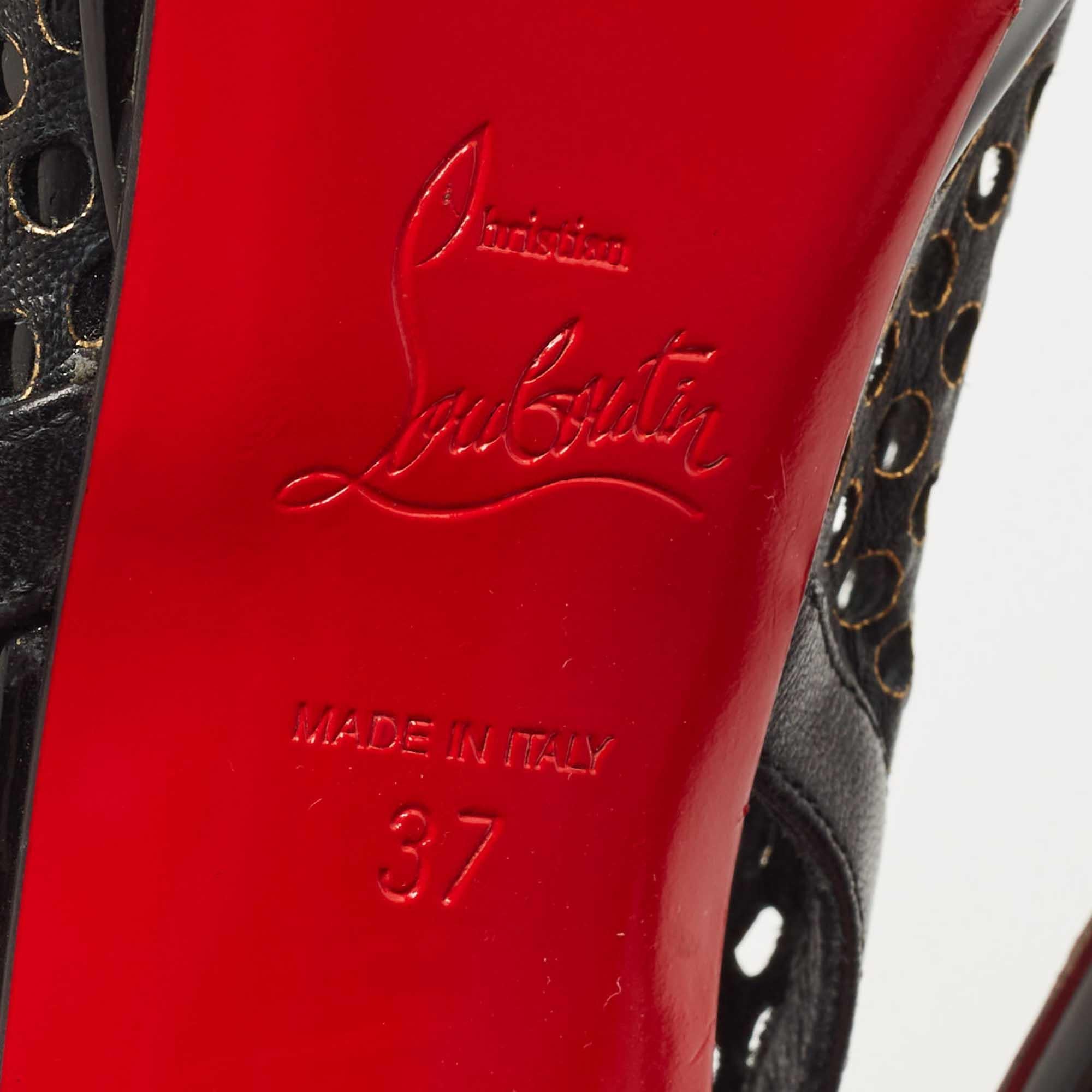 Christian Louboutin Black Laser Cut Leather Escriminette Sandals Size 37 4