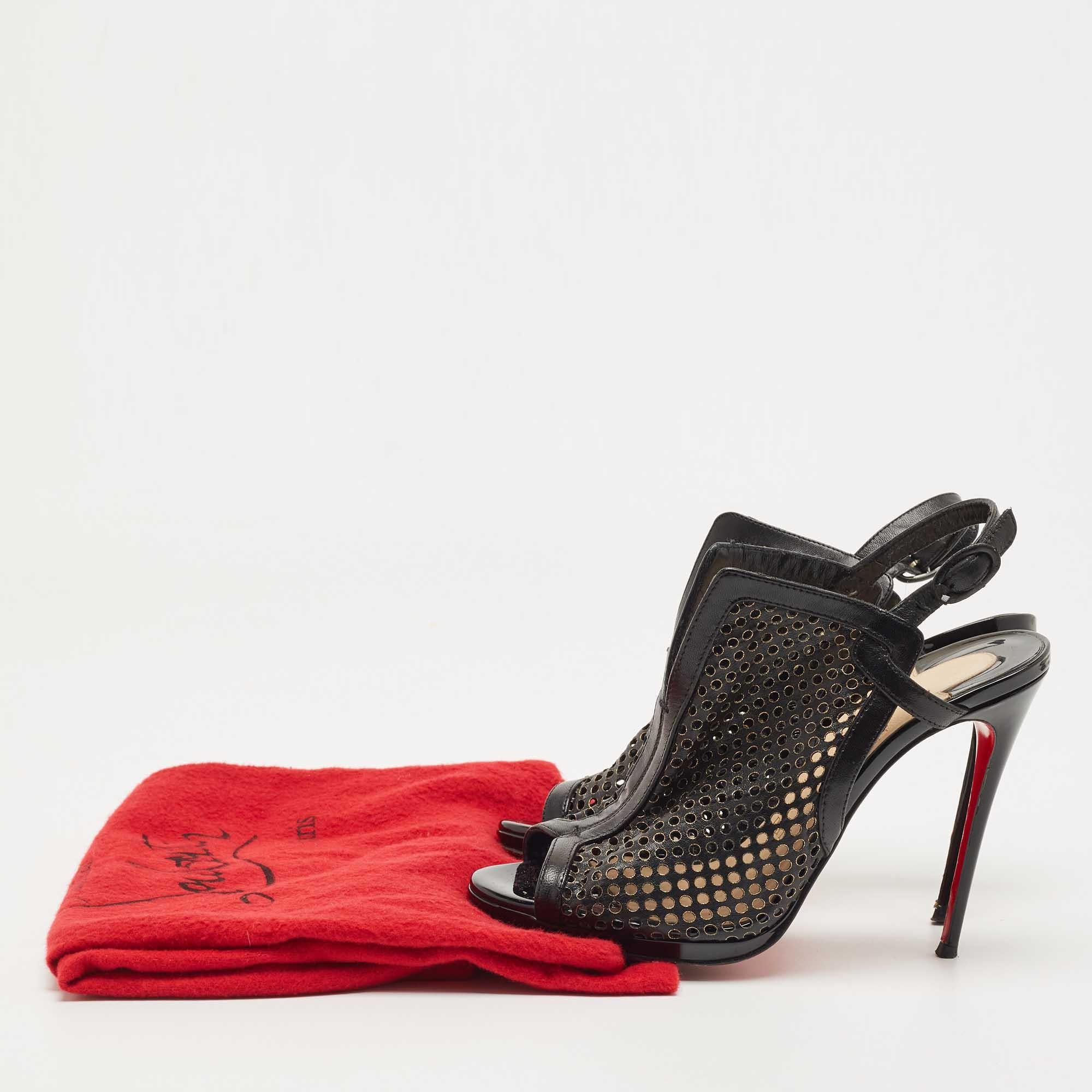 Christian Louboutin Black Laser Cut Leather Escriminette Sandals Size 37 5