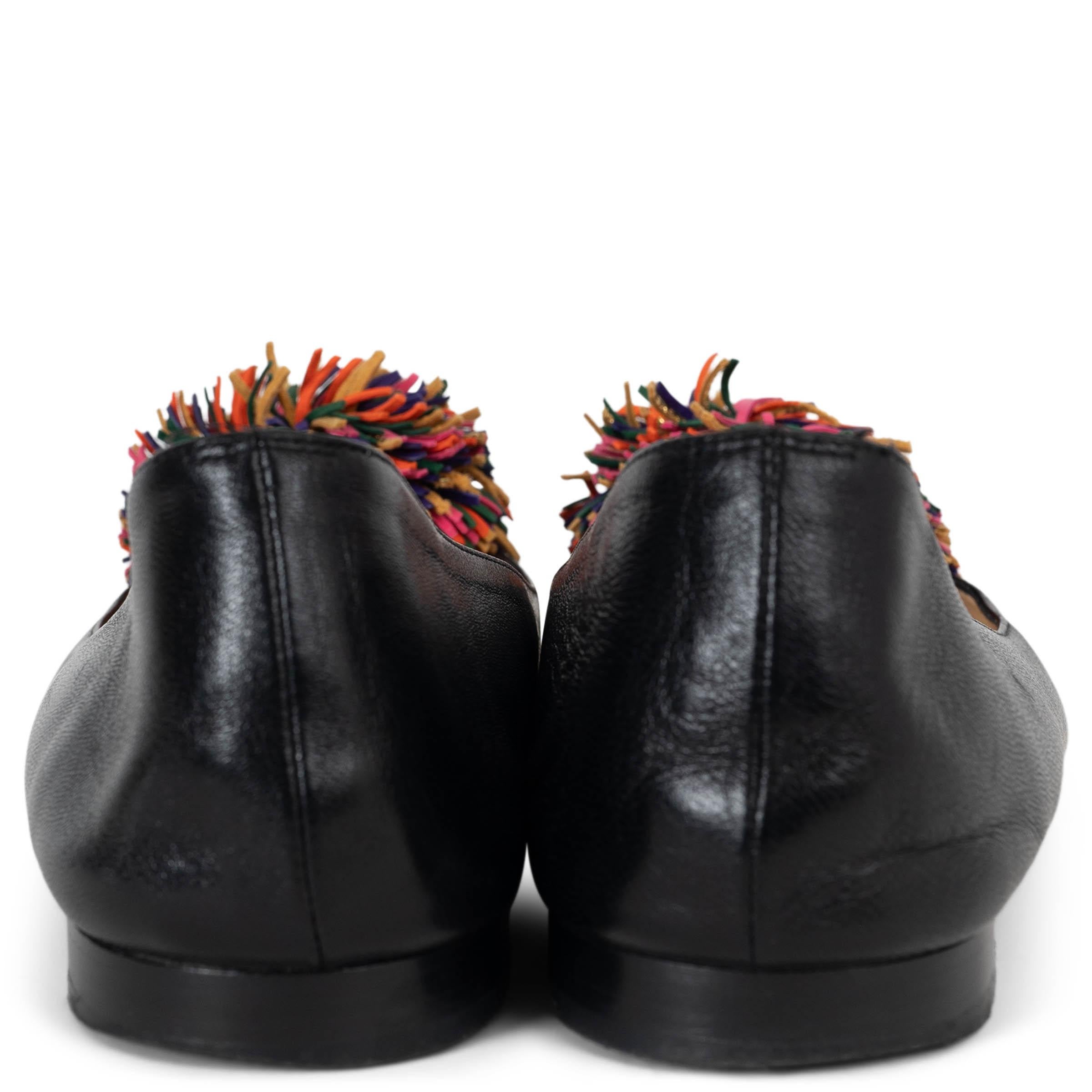 Women's CHRISTIAN LOUBOUTIN black leather 2017 KONSTANTINA POMPOM Ballet Shoes 38.5 For Sale