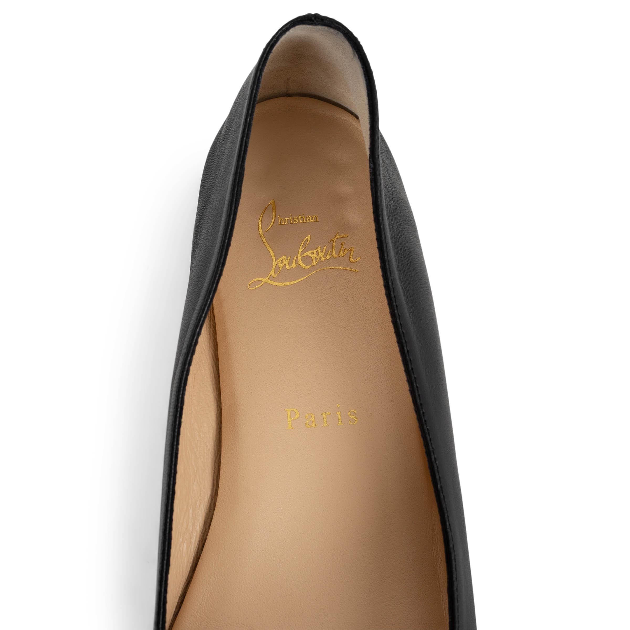 CHRISTIAN LOUBOUTIN black leather 2017 KONSTANTINA POMPOM Ballet Shoes 38.5 For Sale 3