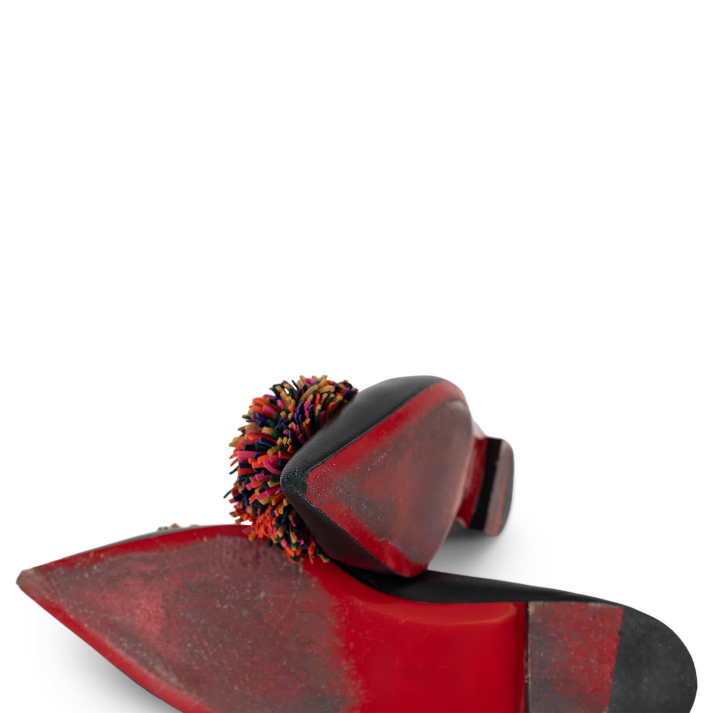 CHRISTIAN LOUBOUTIN black leather 2017 KONSTANTINA POMPOM Ballet Shoes 38.5 For Sale 5