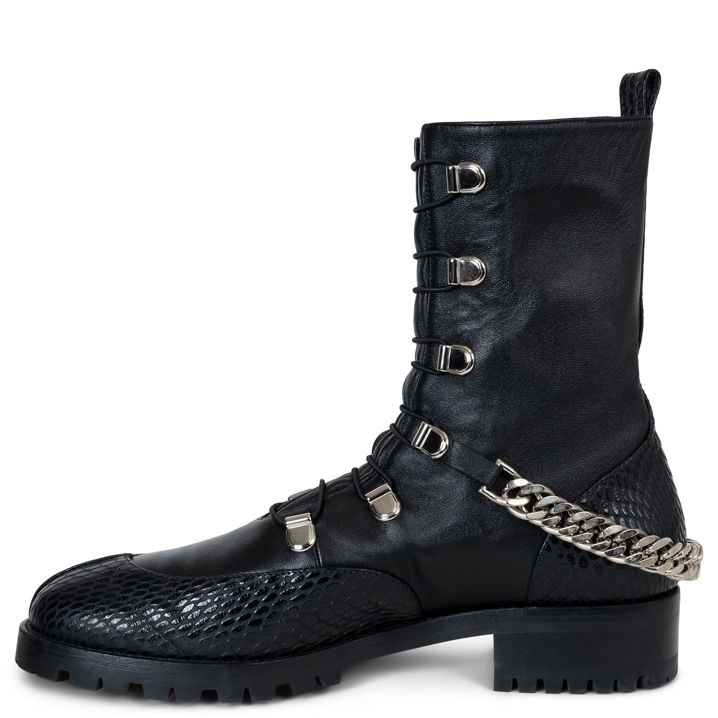 Black CHRISTIAN LOUBOUTIN black leather 2020 GUARDA CHAIN COMBAT Boots Shoes 38 For Sale