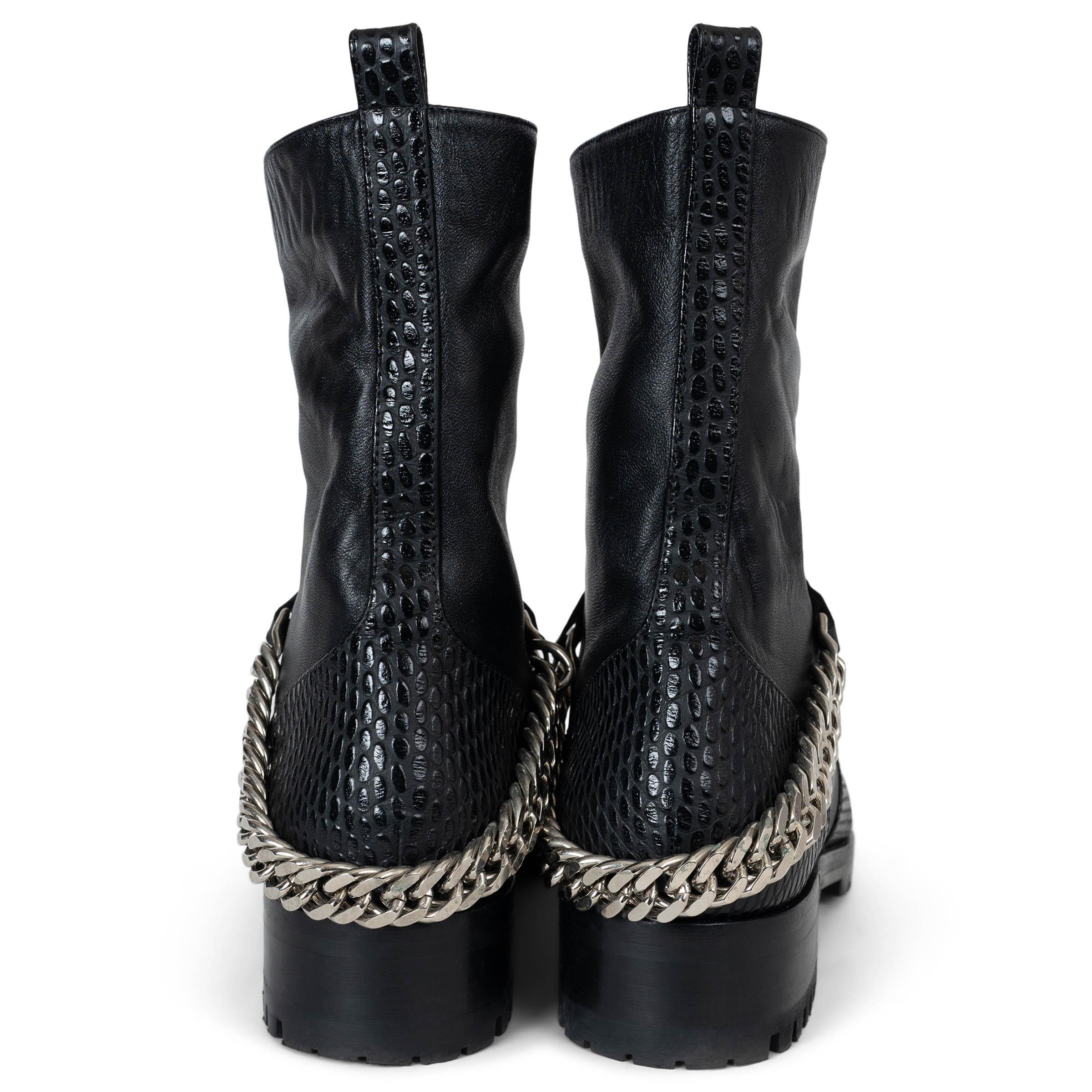 Women's CHRISTIAN LOUBOUTIN black leather 2020 GUARDA CHAIN COMBAT Boots Shoes 38 For Sale