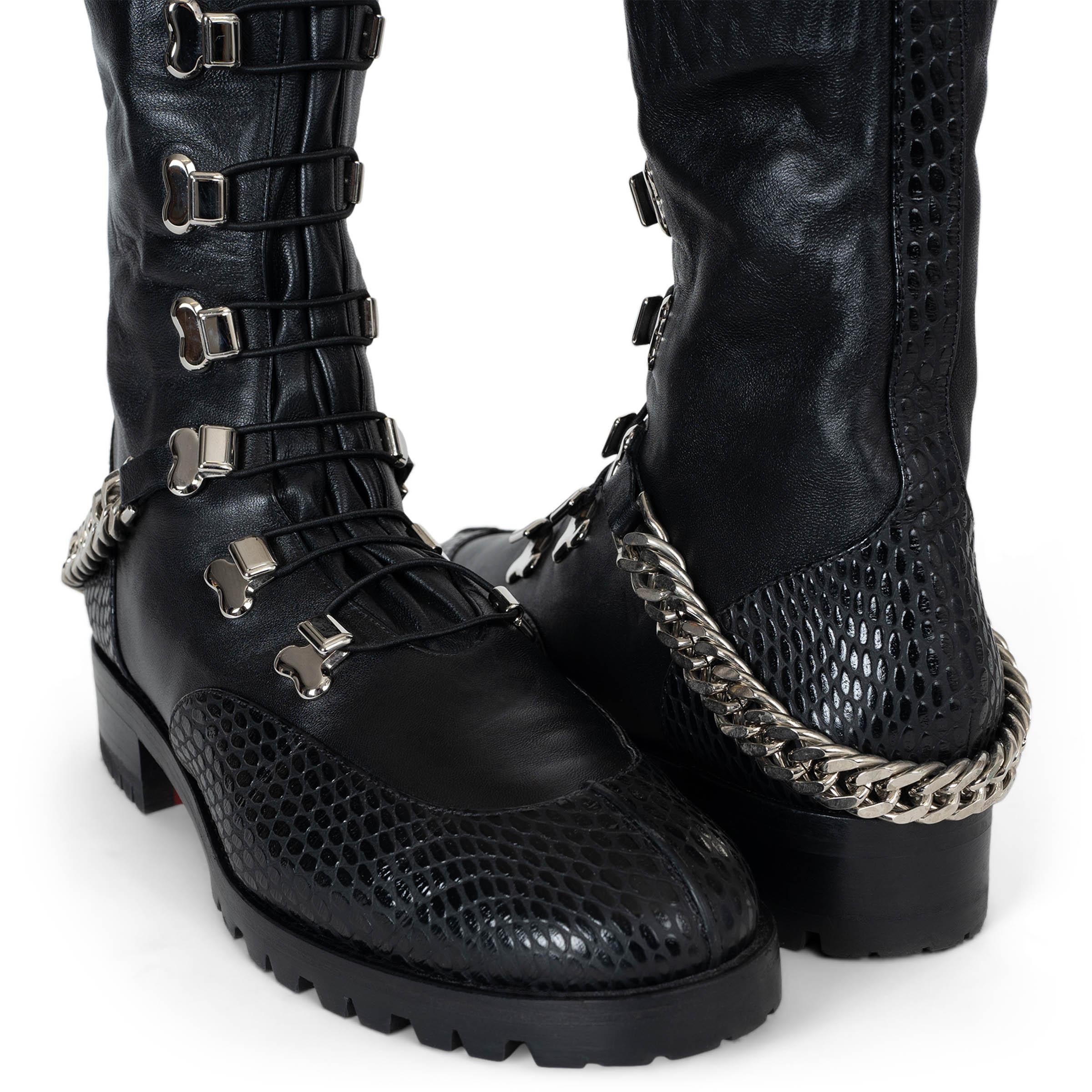CHRISTIAN LOUBOUTIN black leather 2020 GUARDA CHAIN COMBAT Boots Shoes 38 For Sale 2