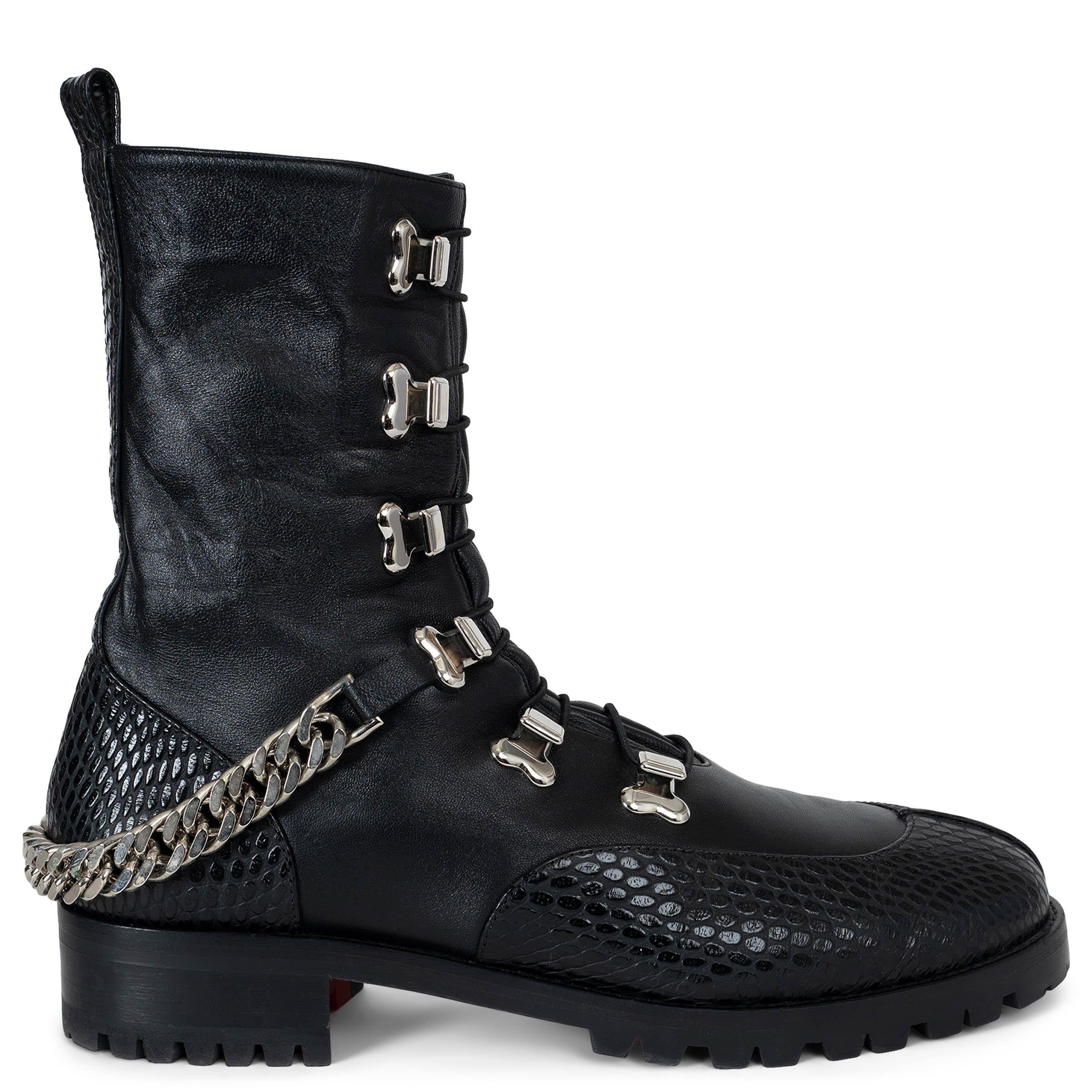 CHRISTIAN LOUBOUTIN black leather 2020 GUARDA CHAIN COMBAT Boots Shoes 38 For Sale