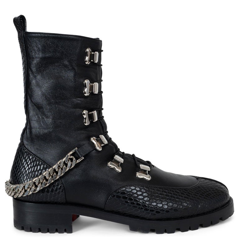 CHRISTIAN LOUBOUTIN black leather 2020 GUARDA CHAIN COMBAT Boots
