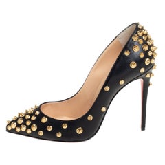 Christian Louboutin Black Leather Aimantaclou Spike Pumps Size 38