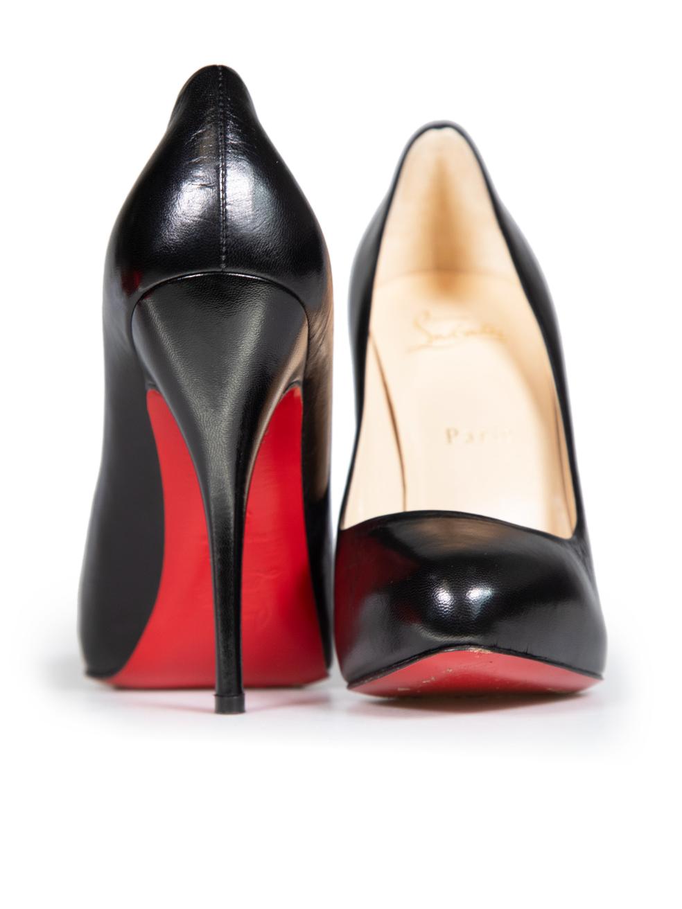 Christian Louboutin Black Leather Almond Toe Detail Pumps Size IT 36.5 In Excellent Condition In London, GB
