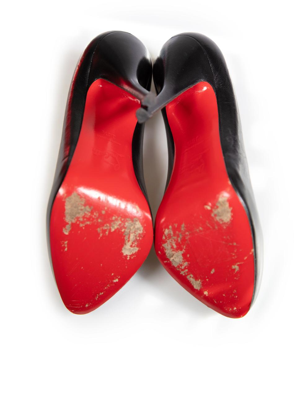 Women's Christian Louboutin Black Leather Almond Toe Detail Pumps Size IT 36.5