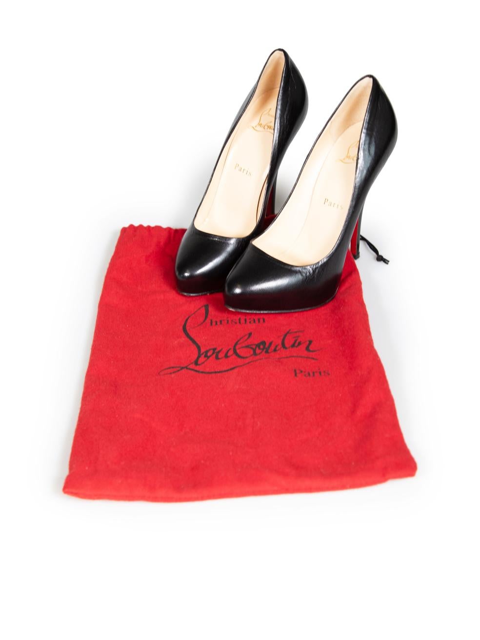 Christian Louboutin Black Leather Almond Toe Detail Pumps Size IT 36.5 5