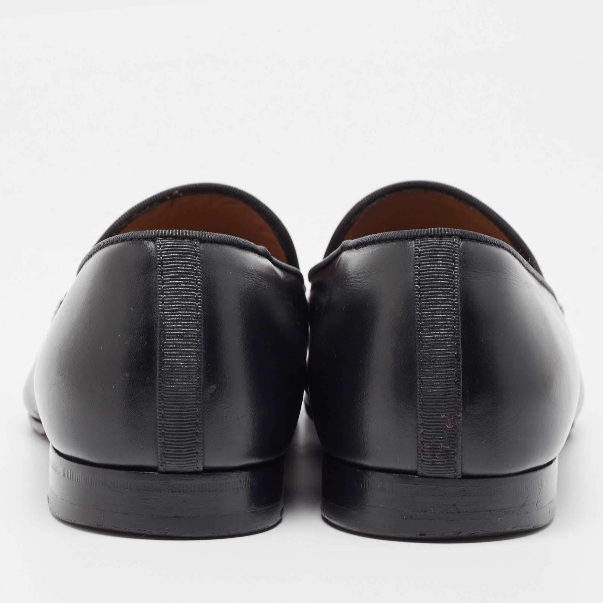 Christian Louboutin Black Leather and Calfhair Smoking Slippers Size 43 2