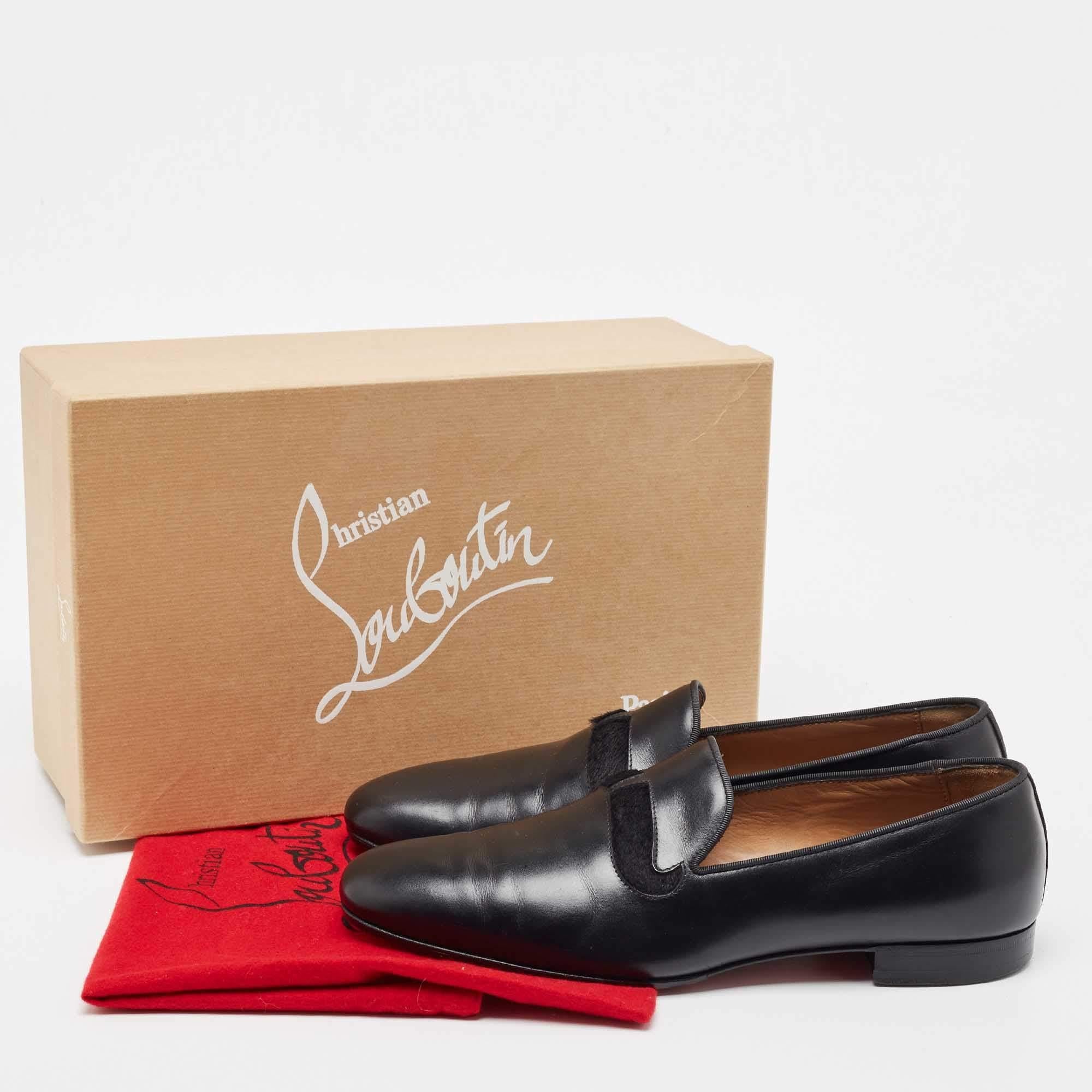 Christian Louboutin Black Leather and Calfhair Smoking Slippers Size 43 5