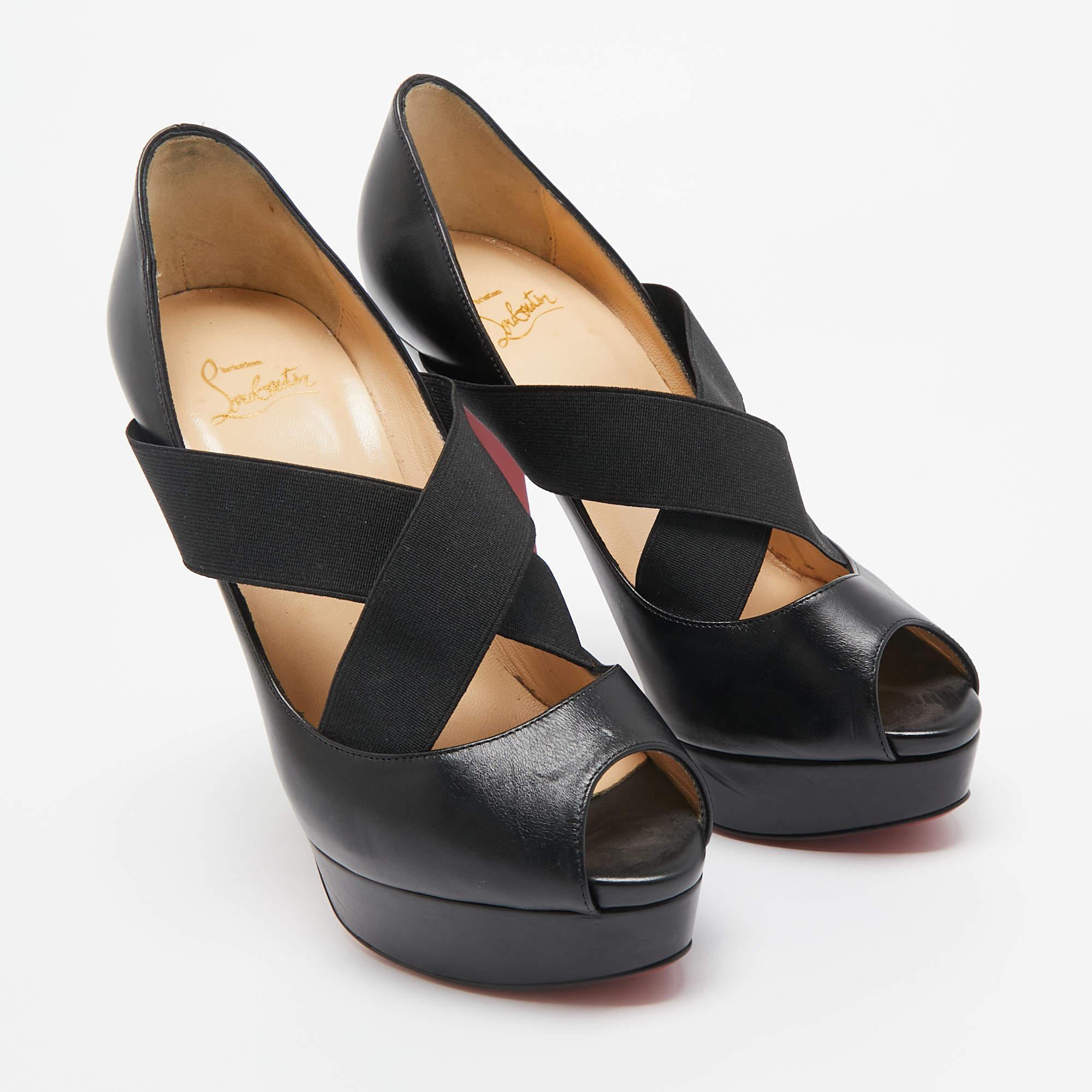 Noir Christian Louboutin - Bracelet croisé en cuir noir et élastique  Escarpins taille 38,5