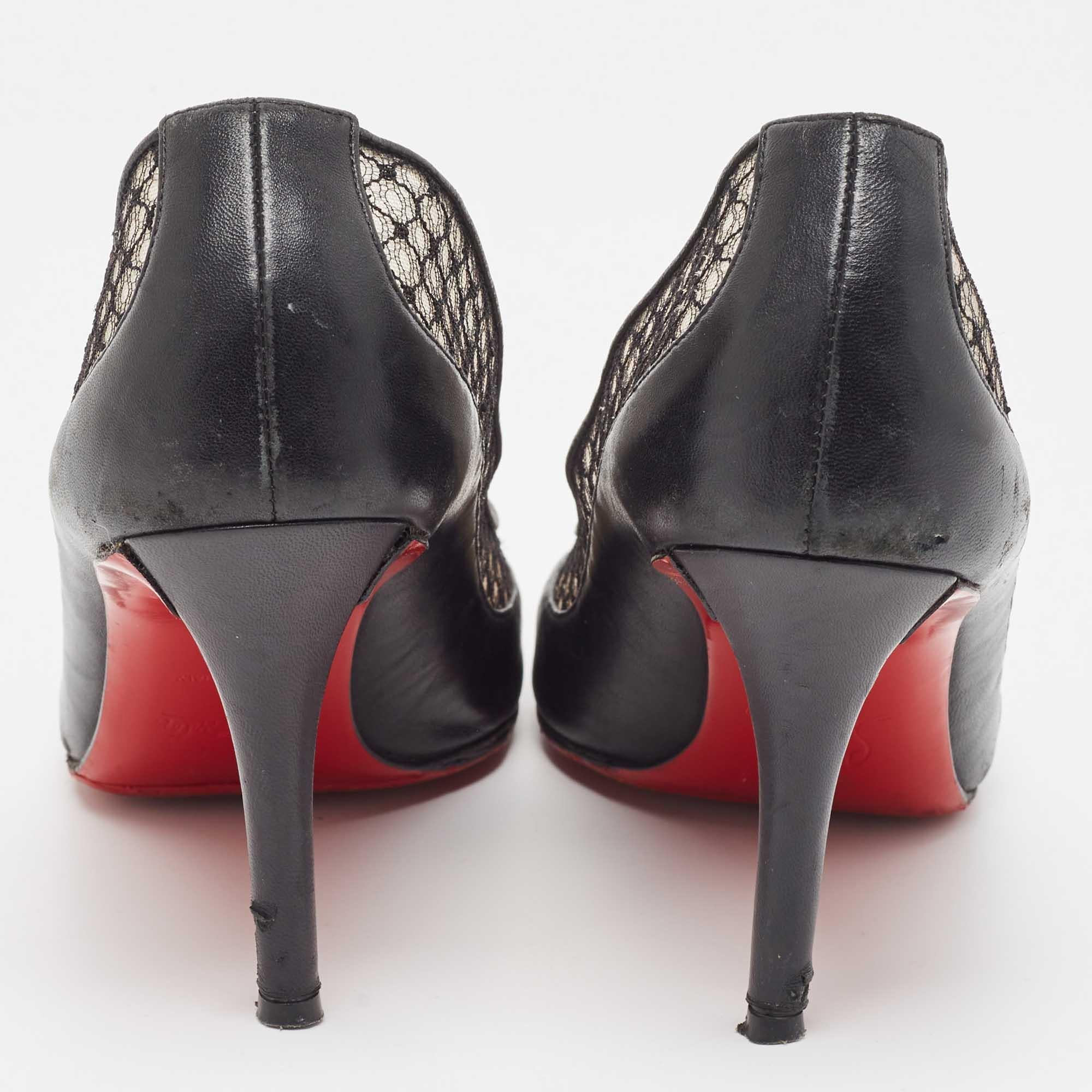 Christian Louboutin Black Leather And Lace Bow Pumps Size 40.5 1