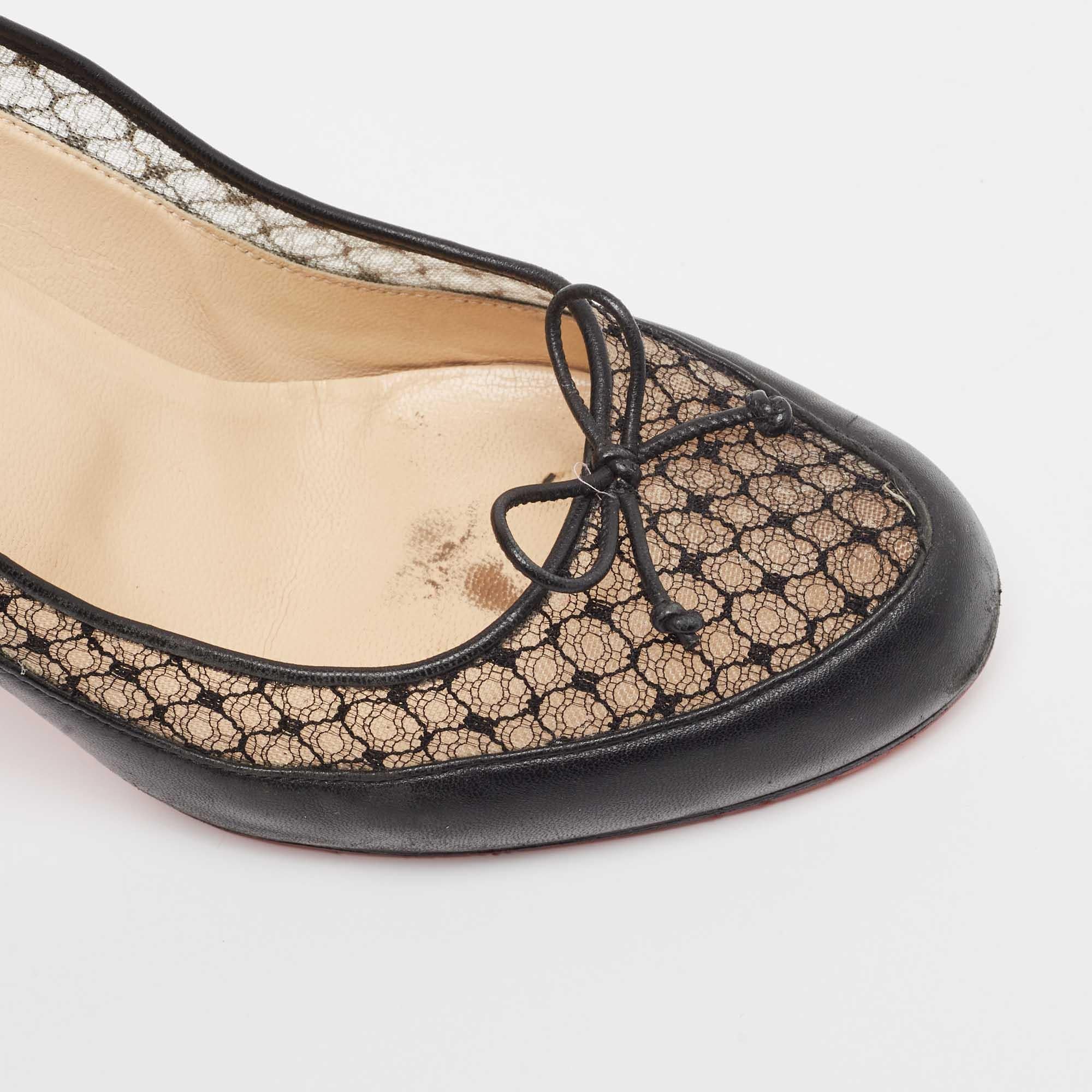 Christian Louboutin Black Leather And Lace Bow Pumps Size 40.5 3
