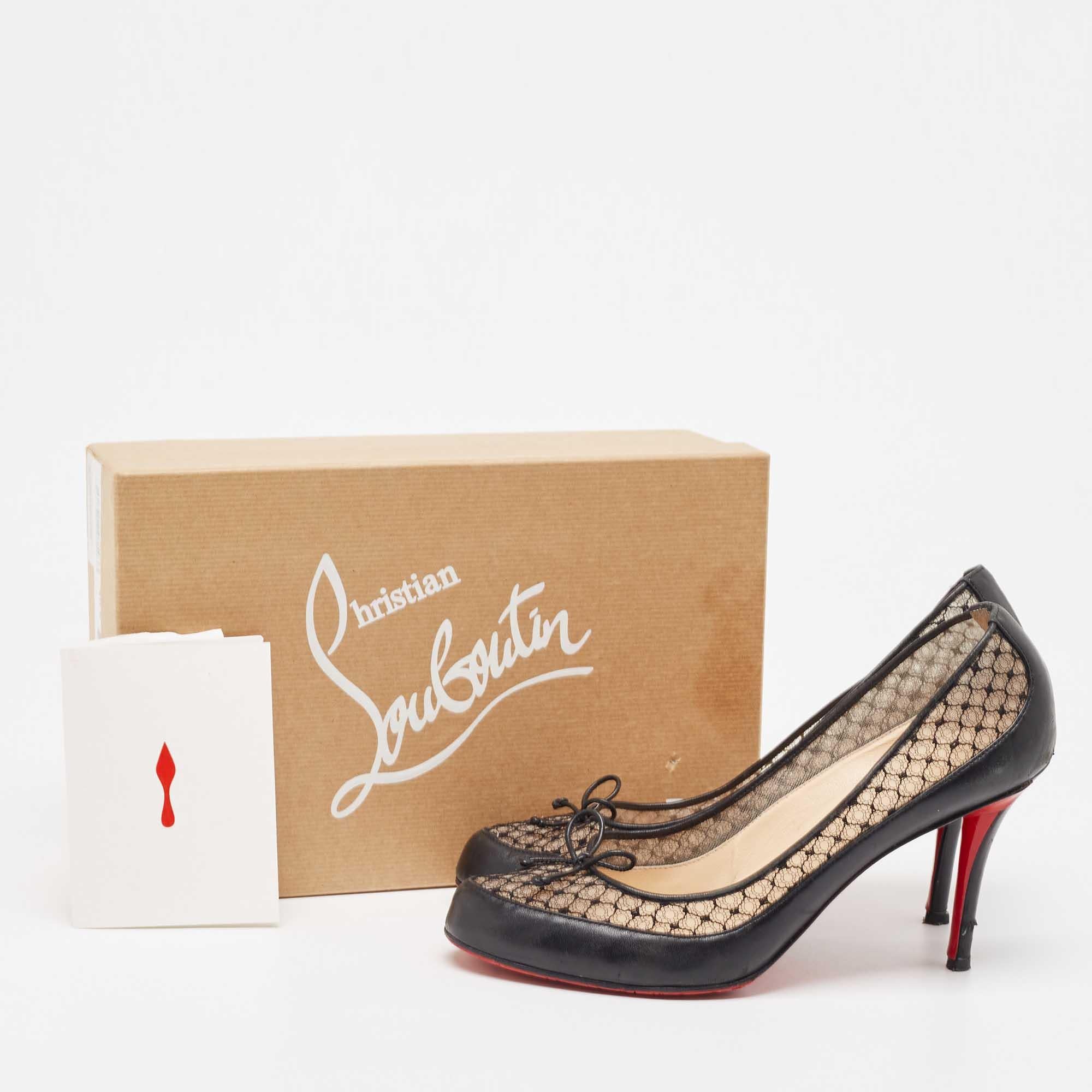Christian Louboutin Black Leather And Lace Bow Pumps Size 40.5 5