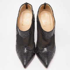 Christian Louboutin Black Leather and Mesh Ankle Booties Size 38