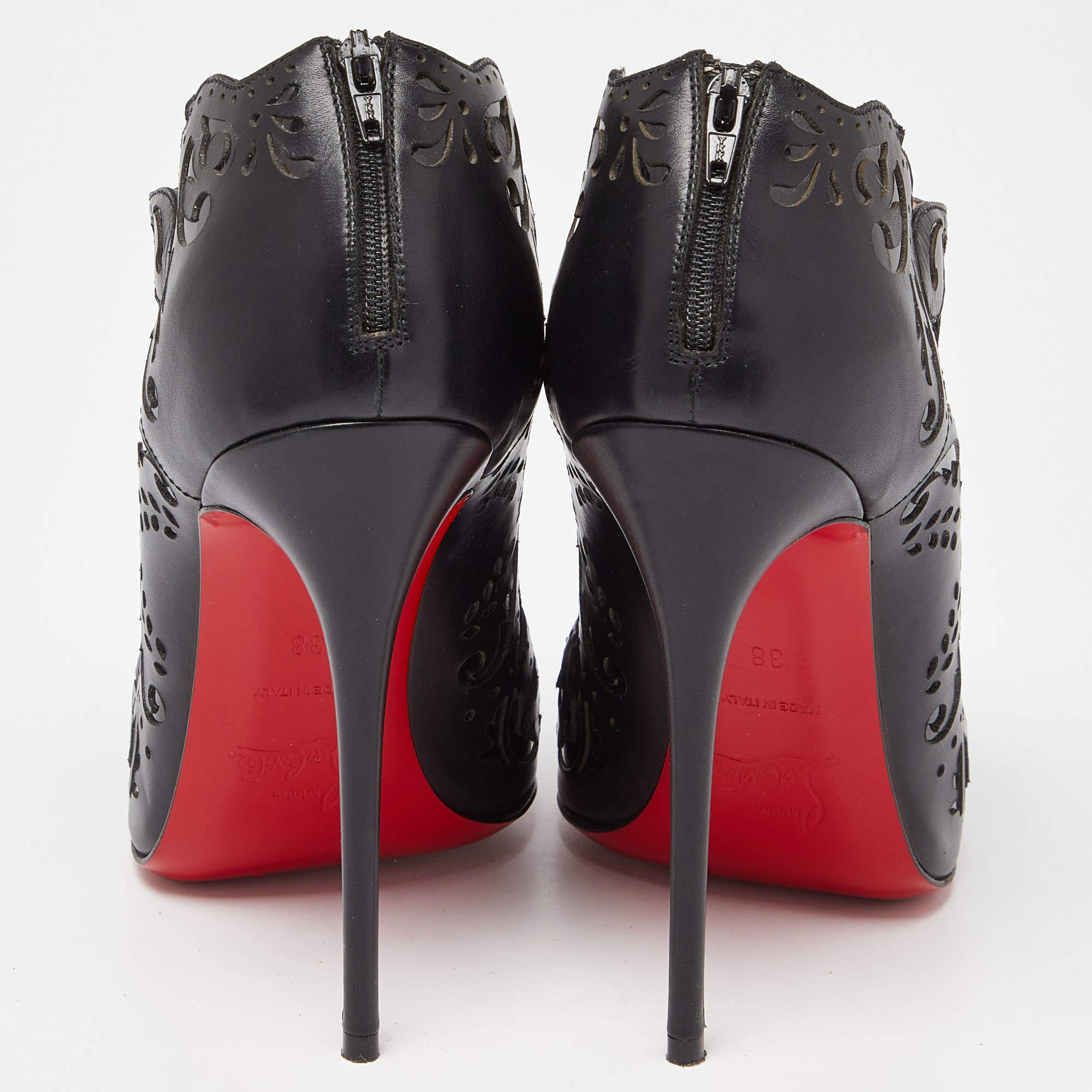 Christian Louboutin Black Leather and Mesh Ankle Booties Size 38 For Sale 2