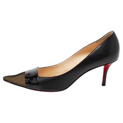 Christian Louboutin Black Leather And Mesh Cap Toe Pumps Size 40