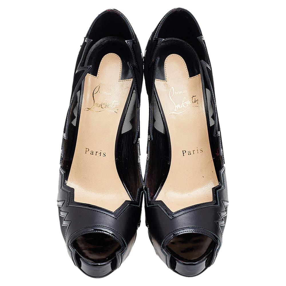 Christian Louboutin Black Leather And Mesh Explozina Pumps Size 38.5 In Good Condition In Dubai, Al Qouz 2