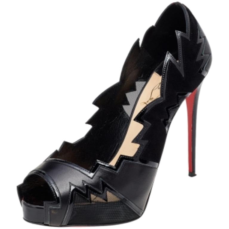 Christian Louboutin Black Leather And Mesh Explozina Pumps Size 38.5