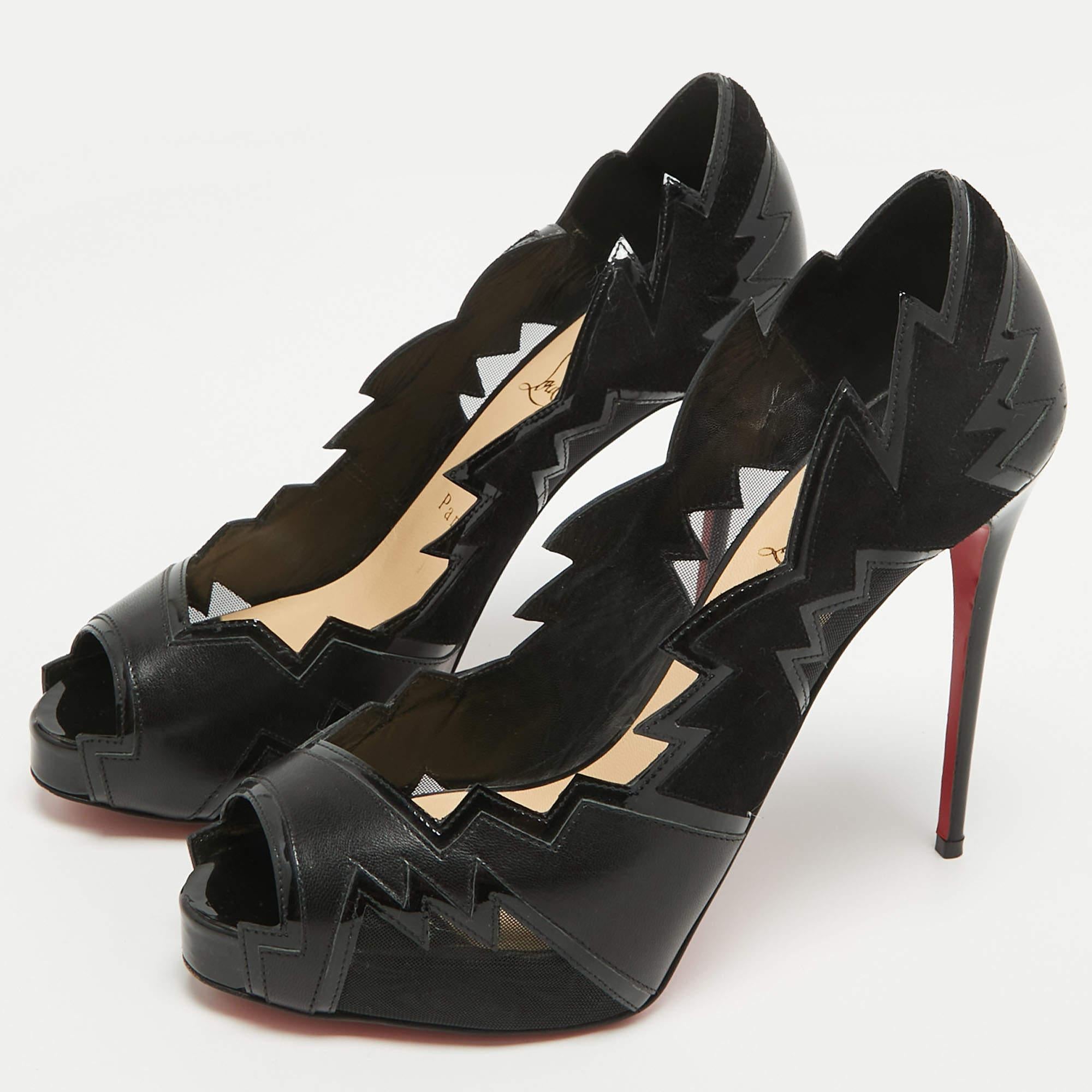 Christian Louboutin Black Leather and Mesh Explozina Pumps Size 40 For Sale 2
