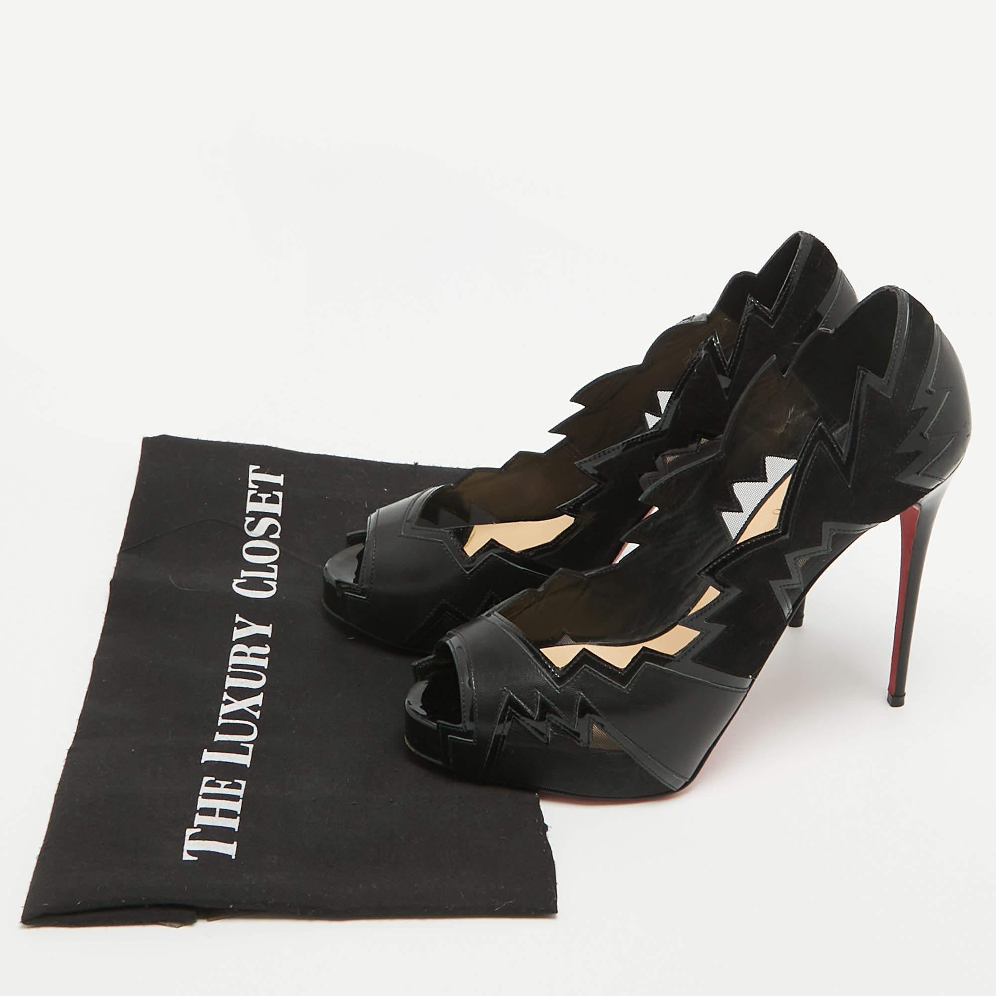Christian Louboutin Black Leather and Mesh Explozina Pumps Size 40 For Sale 5