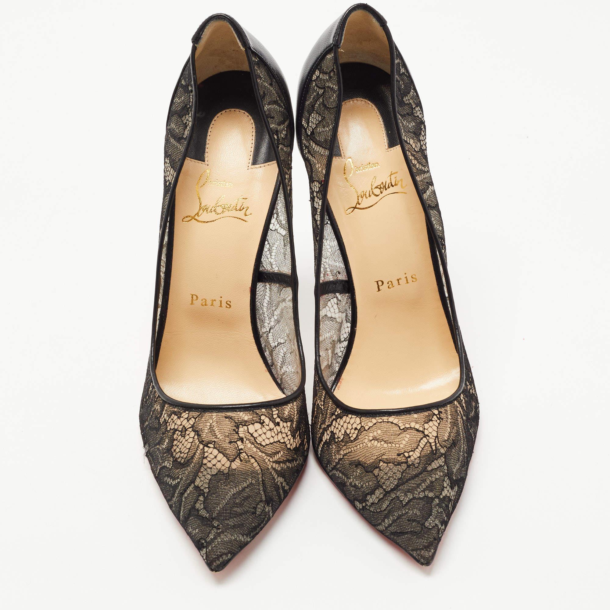 Christian Louboutin Black Leather and Mesh Follies Pumps Size 41 In Good Condition In Dubai, Al Qouz 2